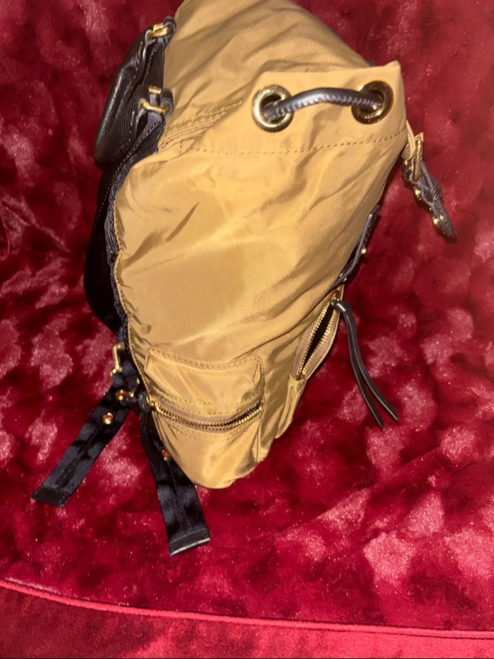 Burberry Beige Drawstring Nylon Backpack with Dark Trim